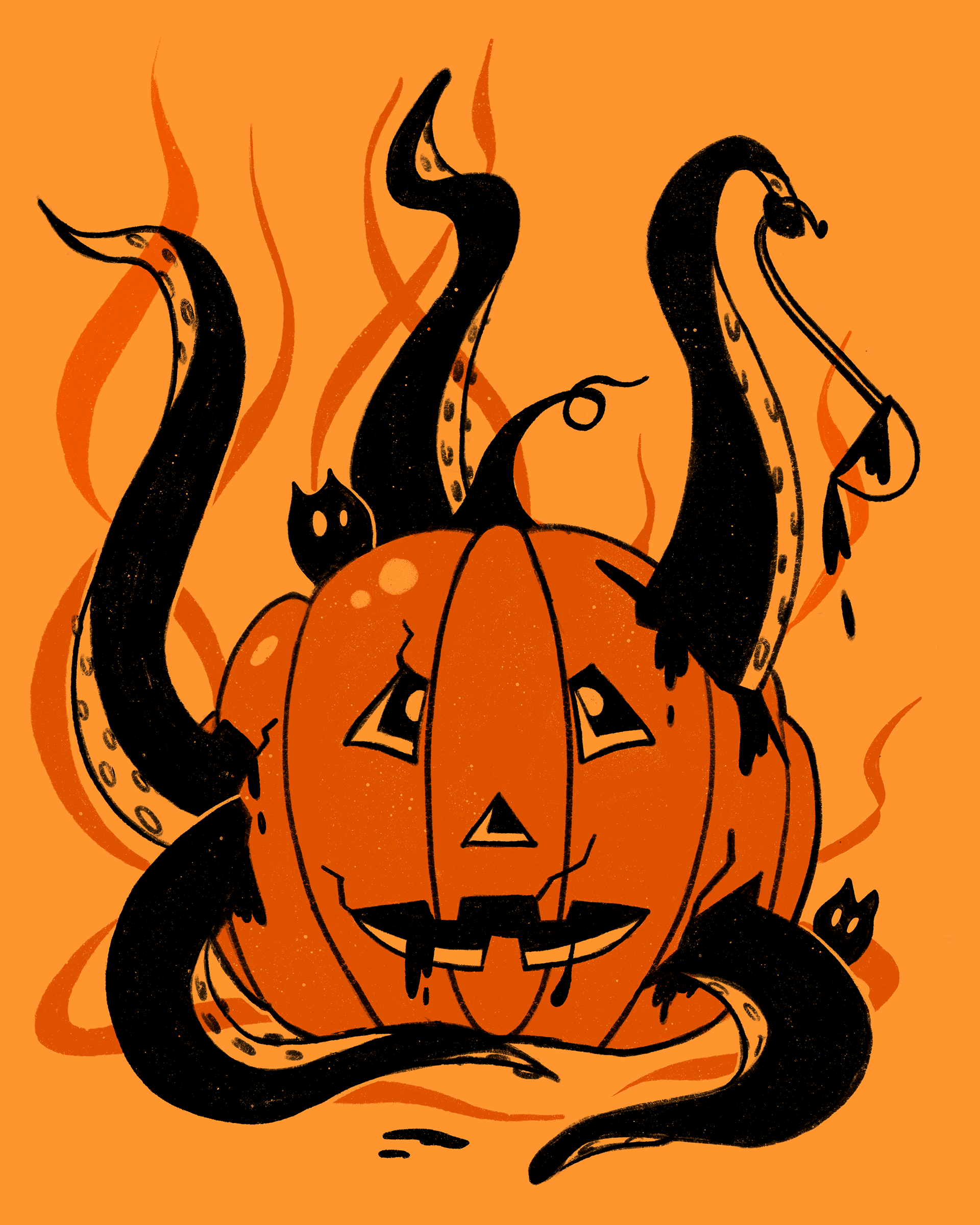 En pumpa har fått liv till Halloween.