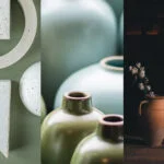 Tre olika bilder på keramik i gröna nyanser.